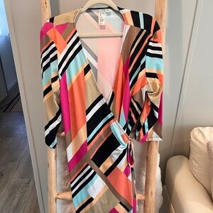 Emma & Michele Multi-Color Striped Wrap Midi Dress
